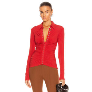 A.L.C. Larsen Long Sleeve Snap Button Ruched Shirt Top Pompeian Red Women's XS